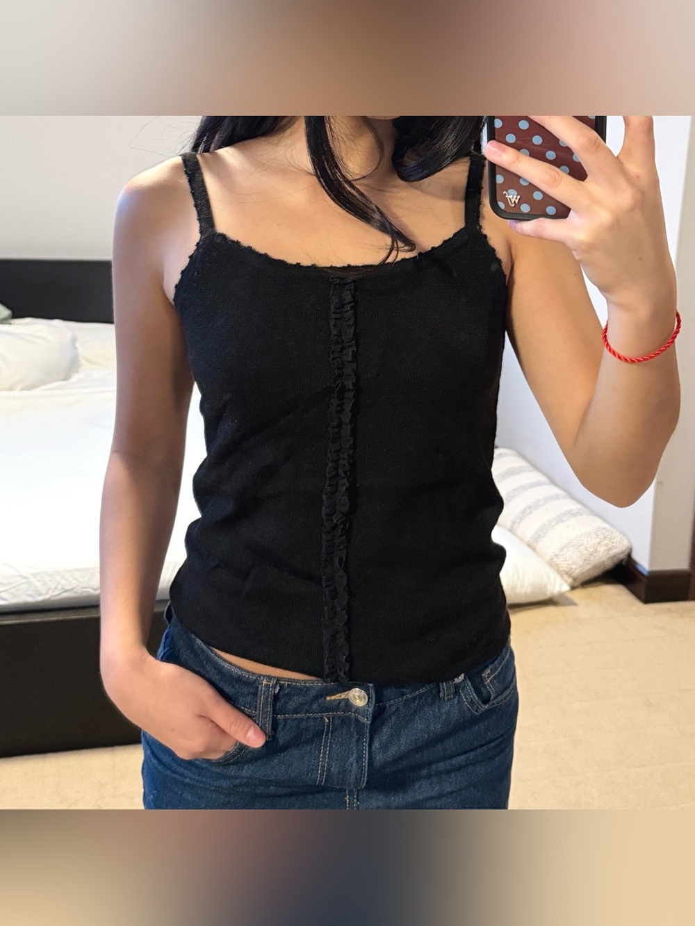 Vintage Black Ruffle Knit Wool Tank Top